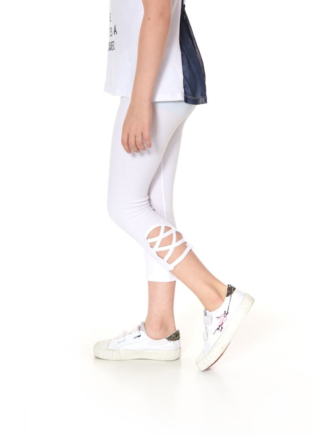 Girls\' 3/4 white leggings NDZ8429 - Online store - Boutique